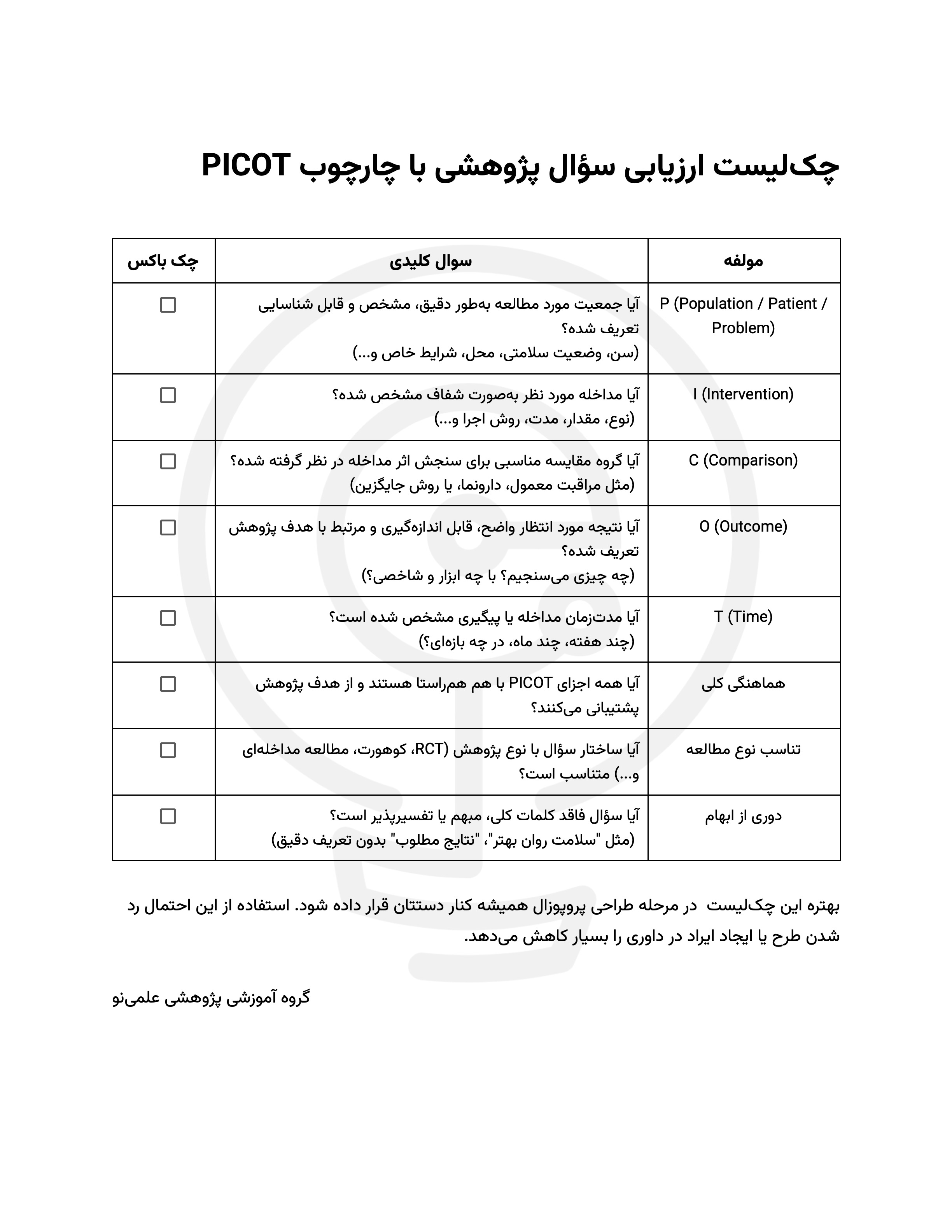 چک لیست PICOT