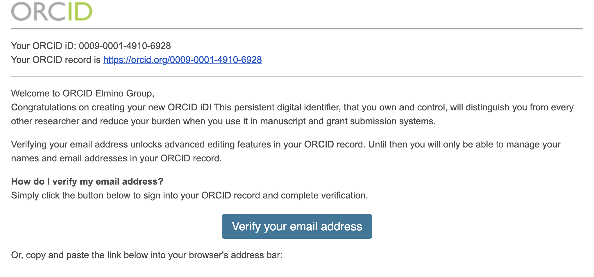 تایید ایمیل orcid