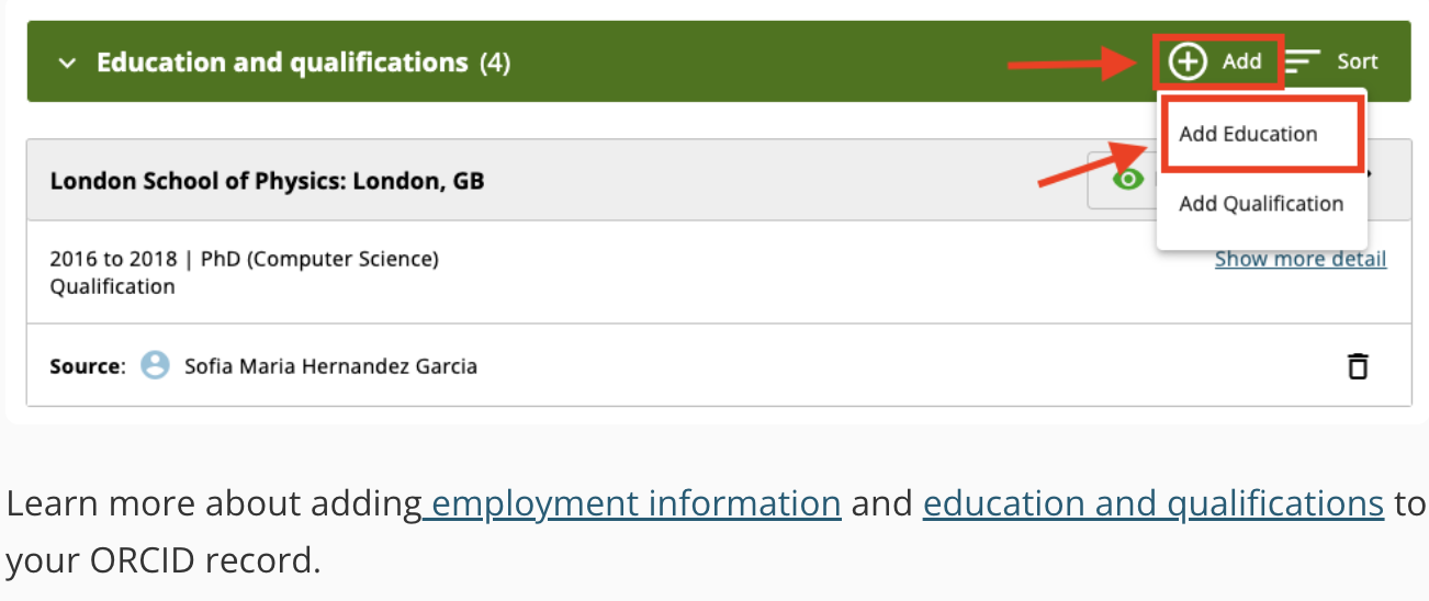 افزودن تحصیلات در ارکید