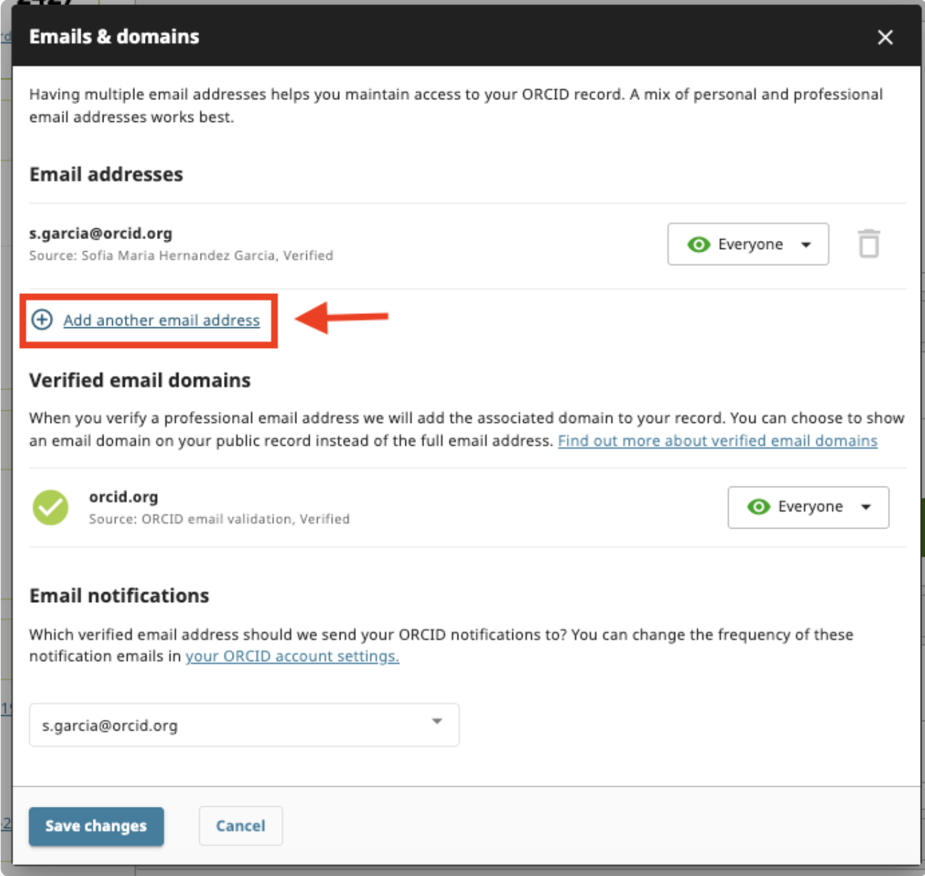 افزودن ایمیل به orcid